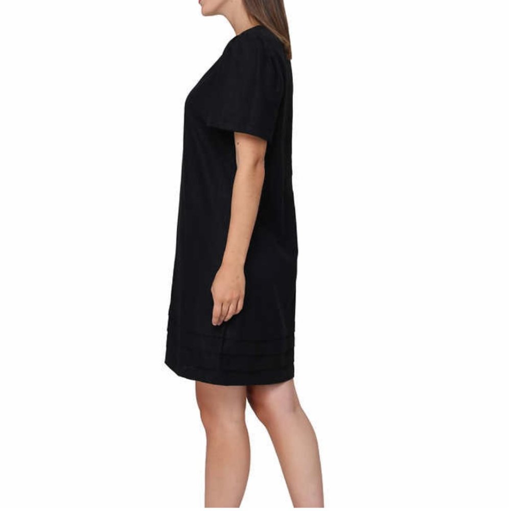NWT Nicole Miller Original Ladies' White & Tan Pleat Hem Linen Blend Shirt Dress - Picture 10 of 14